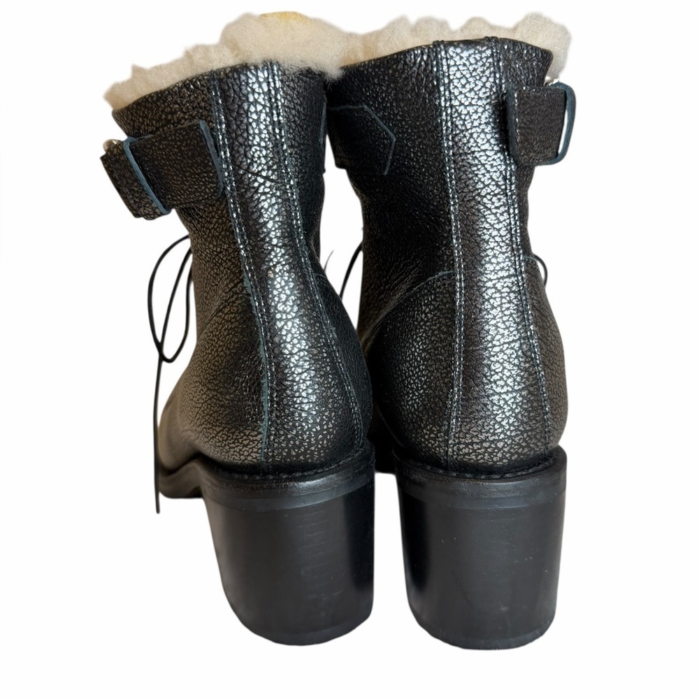 FREE LANCE Paris Shearling Lined Leather Combat Boots EU 39 Silver Metallic - Picture 11 of 14